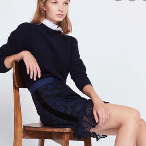 Sandro Dee rose floral lace embroidered skirt navy blue 21330